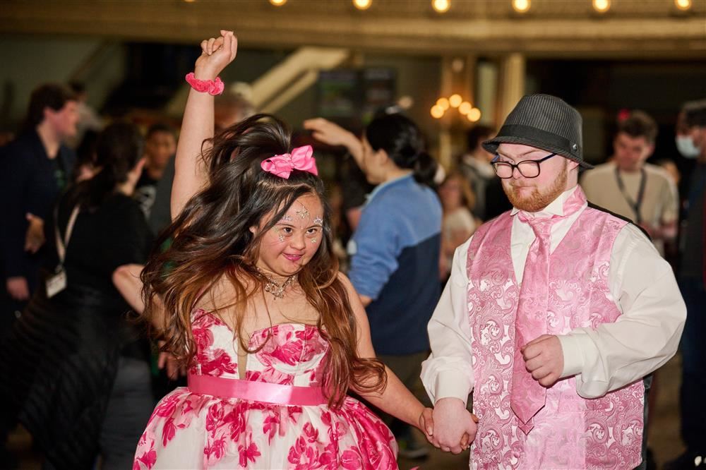  Two students dance at Earthstock 2024.